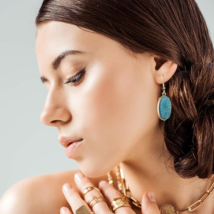 Hefanny 12 Pairs Teardrop Druse Crystal Drop Dangle Earrings for Women Cubic Zirconia Huggie Hoop Earring Jewelry Set Christmas Gifts