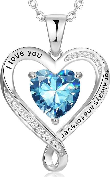 Birthday Gifts for Women Wife Infinity Heart Birthstone I Love You Necklace for Women S925 Sterling Silver Anniversary Wedding Gifts for Christmas Valentines Mothers Day Women's jewelry Diamond Pendant Necklaces Gift for Her Mom Daughter Grandma