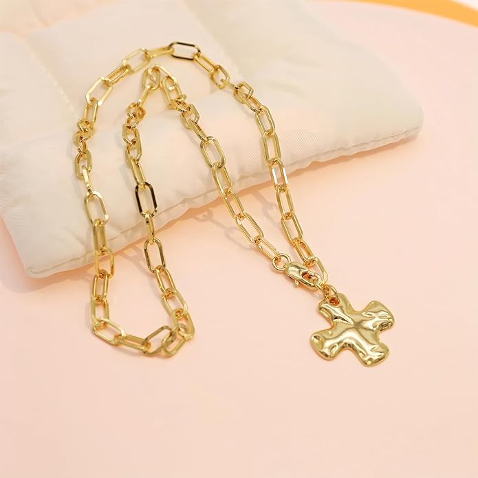 Chunky Retro Heart Necklace for Women Antique Layer Beach Ocean Moon Stars Western Boho Charm Necklaces Retro Link Chain Jewelry