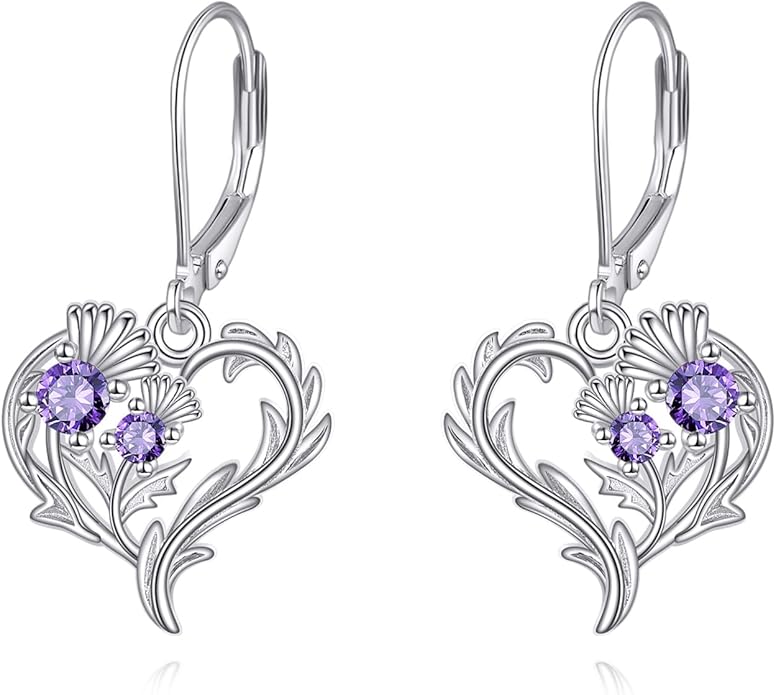 Scottish Thistle/Sunflower/Violet/Daffodil/Orchid Earrings Sterling Silver Flower Dangle Dangling Drop Boho Earrings Jewelry Gifts for Women