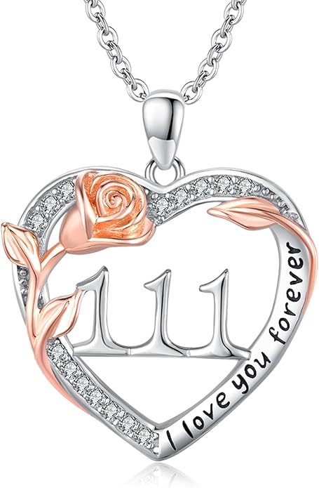 Number Necklace for Women 925 Sterling Silver Rose Angel Numbers Necklace Jewelry Birthday Gift for Grandma Mother