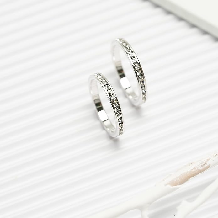 Muses Art Design Birthstone Eternity Band Ring (Channel Set/Full Round), Stackable Fashion Ring with Crystal Birthstone