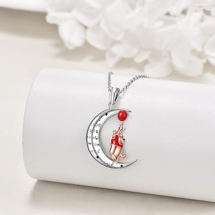 LILALO Bear Necklace Sterling Silver Moon Jewelry with I Love You To the Moon And Back Bear Gifts