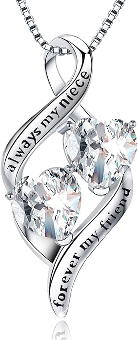 925 Sterling Silver Always My Daughter&Sister Forever My Friend Double Love Heart Pendant Necklace, Mother Daughter Bracelet Jewelry Gifts for Sister Women Couples Wife Mom Girlfriend