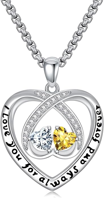 Birthstone Necklaces for Women I Love You for Always and Forever Heart Pendant Necklace Anniversary Jewelry Christmas Valentine Mothers Day Birthday Gifts for Her Wife Girlfriend