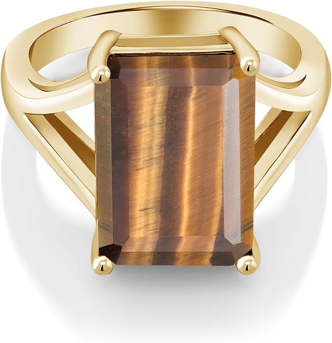 Gem Stone King 5-10 Cttw Gemstone Birthstone Solitaire Engagement Ring For Women | 18K Yellow Gold Plated Silver | 14X10MM Emerald Cut | Wedding Anniversary Ring | Available In Size 5, 6, 7, 8, 9