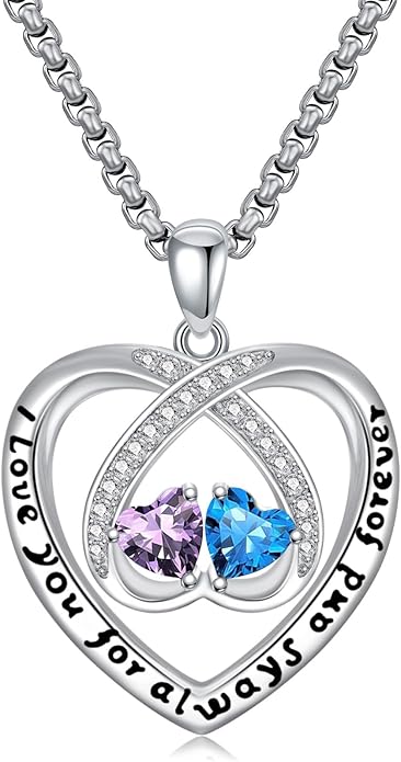 Birthstone Necklaces for Women I Love You for Always and Forever Heart Pendant Necklace Anniversary Jewelry Christmas Valentine Mothers Day Birthday Gifts for Her Wife Girlfriend