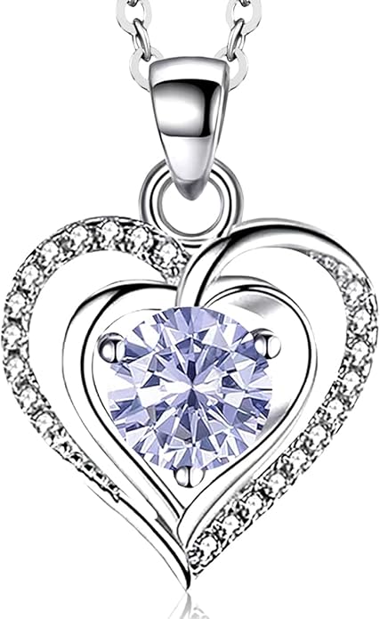 RIVIKO Heart Birthstone Pendant Necklace for Women 925 Sterling Silver Zirconia Necklaces Wedding Anniversary Birthday Mothers Day Jewelry Gifts For Her Mother Wife