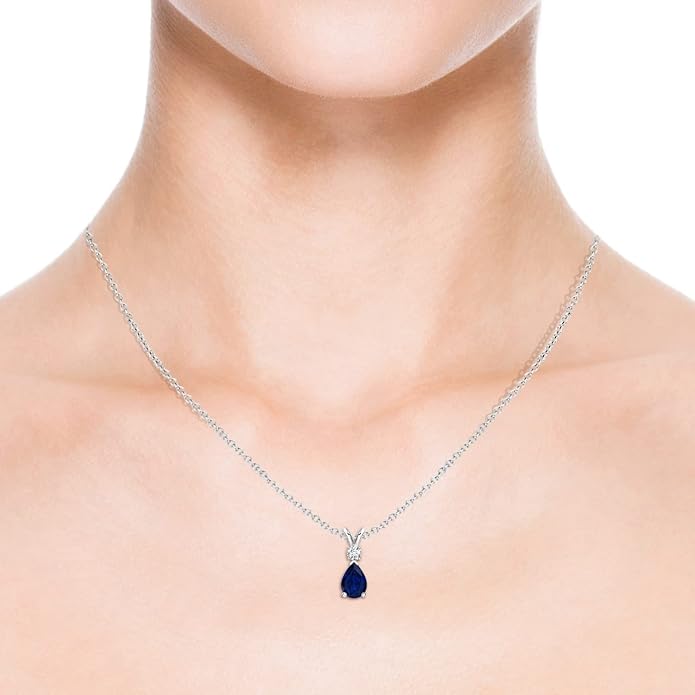 Angara Natural 0.75 Carat Blue Sapphire Teardrop Pendant Necklace for Women with Diamond in 14K White Gold With 18 Inch Chain | September Birthstone Jewelry Gift