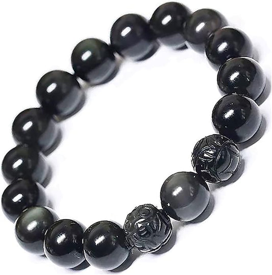 Black Obsidian Bracelet,Feng Shui Black Obsidian Wealth Bracelet for Women Men Couples Handmade Stretch Obsidian Bracelet Bangle with Carved Pixiu Tiger Eye Stone Attract Wealth Money and Good Luck