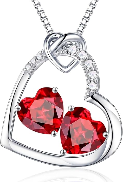 Iefil Birthstone Necklace for Women - 925 Sterling Silver Birthstone Necklace, Anniversary Birthday Gifts for Women Wife Girlfriend, Jewelry for Mom Daughter