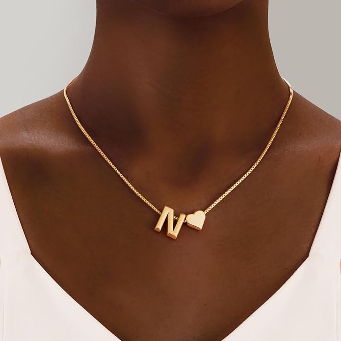 Initials A-Z with Heart Pendant Necklaces for Women Teen Girls - 18K Gold Plated Dainty Necklace Birthday Gifts Jewelry