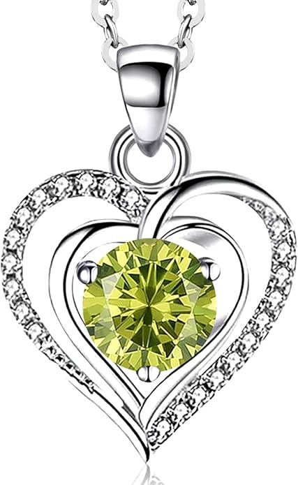 RIVIKO Heart Birthstone Pendant Necklace for Women 925 Sterling Silver Zirconia Necklaces Wedding Anniversary Birthday Mothers Day Jewelry Gifts For Her Mother Wife