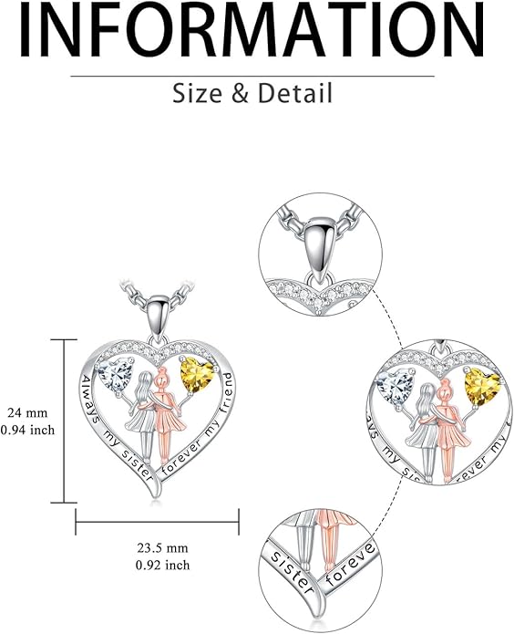 Always My Sister Forever My Friend Birthstone Pendant Necklace Women Jewelry Christmas Valentine Mothers Day Birthday Gifts for Women Sister From Sister