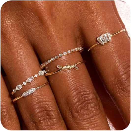 WFYOU Gold Rings for Women that Don't Tarnish Cubic Zirconia Ring Stackable Rings for Women Dainty 14K Gold Plated Rings Set Wedding Bands for Women Gold Jewelry Ring Size 6 7 8 9 10
