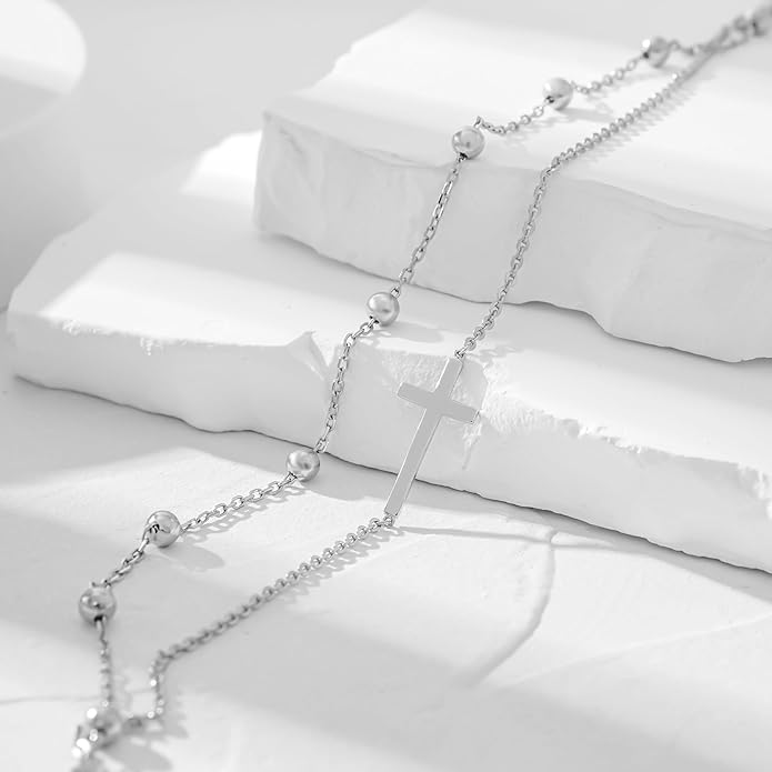 CHIC & ARTSY Womens Sterling Silver Created Opal Layered Anklet Bracelet Dainty Beaded Chain Adjustable 11" Best Friend Anklet