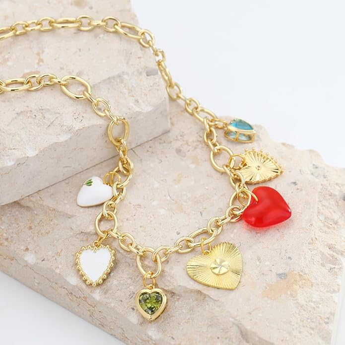 Charm Necklace for Women Gold Evil Eye Sun Moon Flower Coin Pendant Necklace Dainty Paperclip Chain Vintage Luck Amulet Choker Necklaces Celestial Jewelry Gift