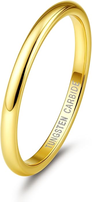 Jstyle 2mm 4mm 6mm 8mm Tungsten Rings for Men Women Hypoallergenic Wedding Band Rings Gold/Silver Domed High Polish Comfort Fit Size 6-12 Not Tarnished