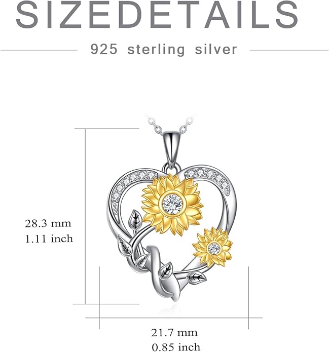 Sunflower Necklace for Women, 18K Gold Plated Silver Moissanite Sunflower Heart/Cross Pendant Necklace You are My Sunshine Gifts Sunflower Jewelry Birthday Christmas Mothers Day Gifts for Her Girlfriend Wife