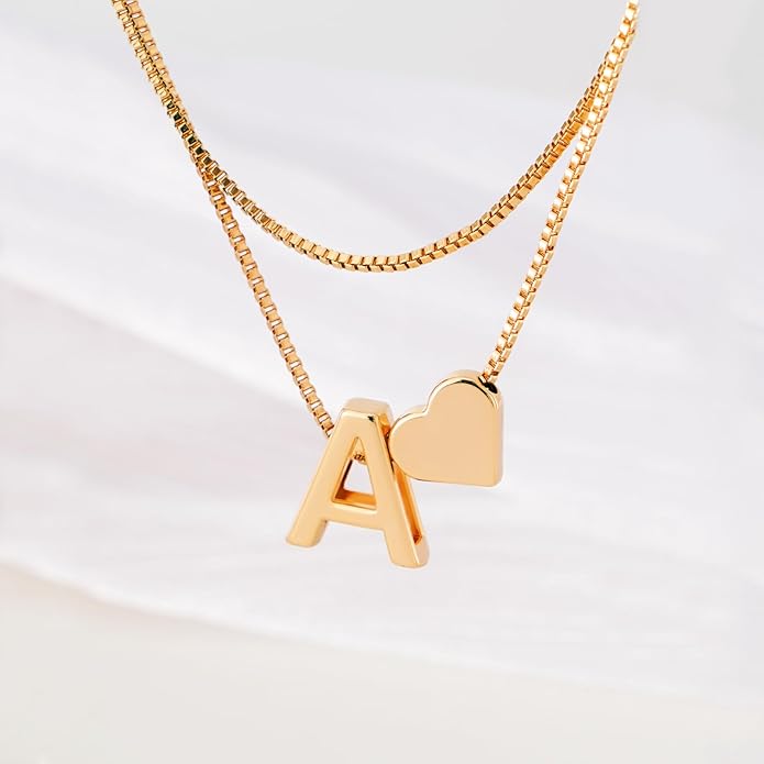 Initials A-Z with Heart Pendant Necklaces for Women Teen Girls - 18K Gold Plated Dainty Necklace Birthday Gifts Jewelry