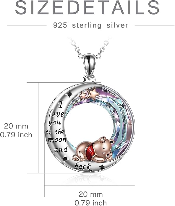 LILALO Bear Necklace Sterling Silver Moon Jewelry with I Love You To the Moon And Back Bear Gifts