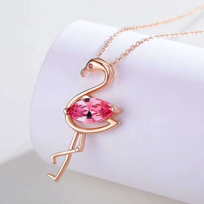 JUSTKIDSTOY Flamingo Necklace 925 Sterling Silver Animal Pendant with Cubic Zirconia Flamingo Bird Necklace Gifts for Women Wife Girlfriend