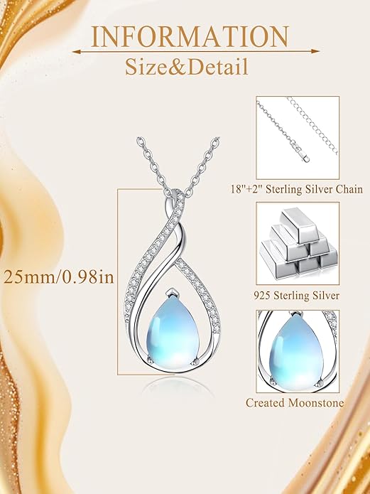Teardrop Birthstone Necklace for Women 925 Sterling Silver Pear-Shaped Pendant Anniversary Mother's Day Birthday Jewelry Gifts for Her