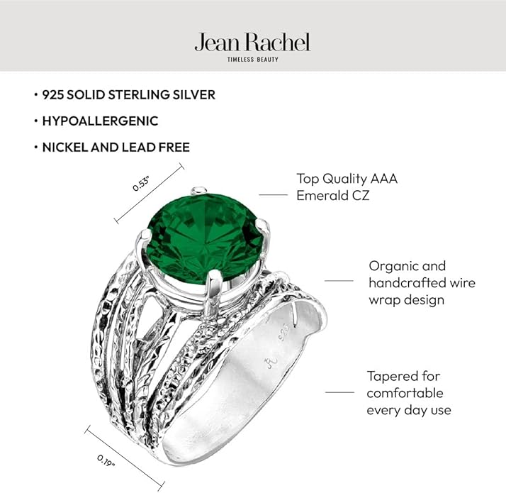JEAN RACHEL JEWELRY 925 Sterling Silver Ring - Wrap Vintage Design with Prong Set Round Cubic Zirconia - Hypoallergenic, Lead & Nickel Free - Artisan Handcrafted Statement Rings for Women
