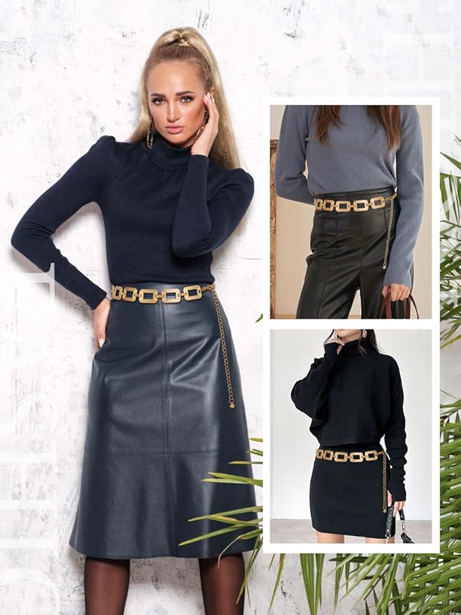 FIORETTO Chain Belts for Women Fashion Metal Waist Chain Chunky Belts for Dresses Jeans