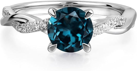 LUO 925 Sterling Silver 7x7mm Round Cut Gemstone Birthstone Rings for Women, Twist Infinity Engagement Ring Birthstone Jewelry Anniversary Wedding Promise for Lady Size 3-13