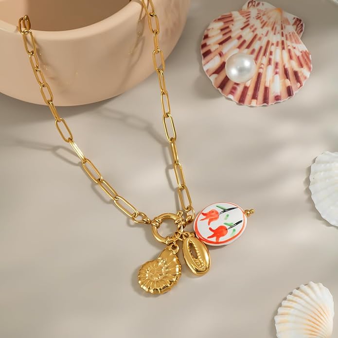 Chunky Retro Heart Necklace for Women Antique Layer Beach Ocean Moon Stars Western Boho Charm Necklaces Retro Link Chain Jewelry