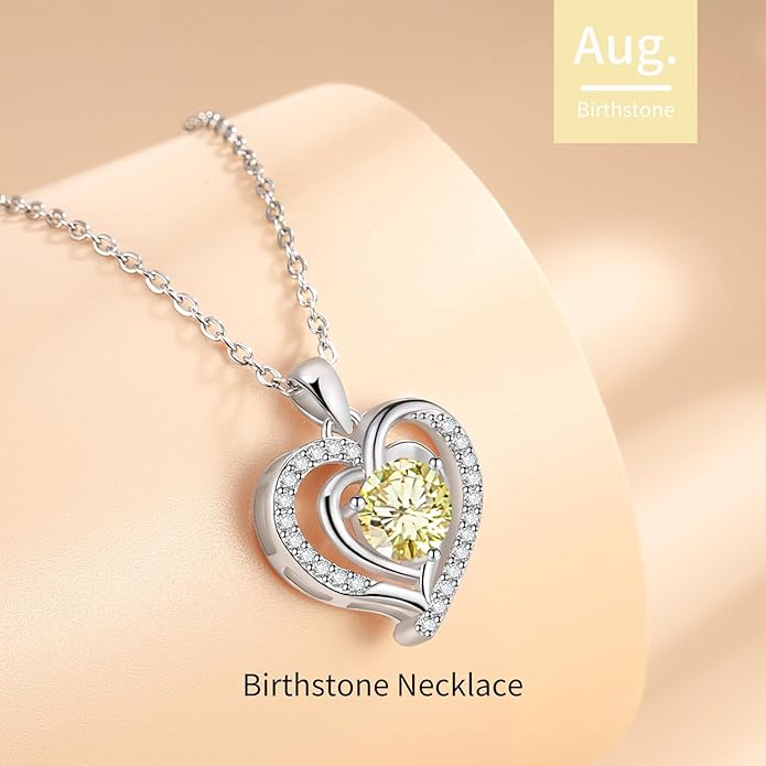 Heart Necklace, I Love You Always & Forever, Birthstone Cubic Zirconia Pendant, Gift for Women
