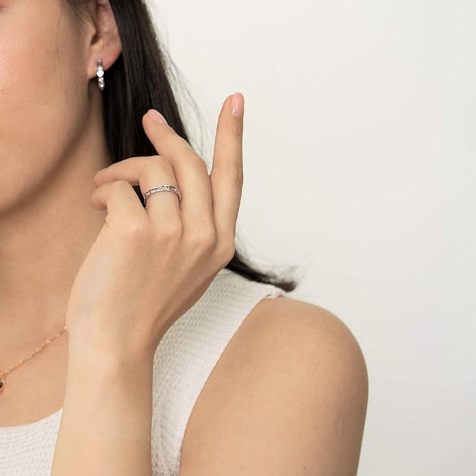 Muses Art Design Birthstone Eternity Band Ring (Channel Set/Full Round), Stackable Fashion Ring with Crystal Birthstone