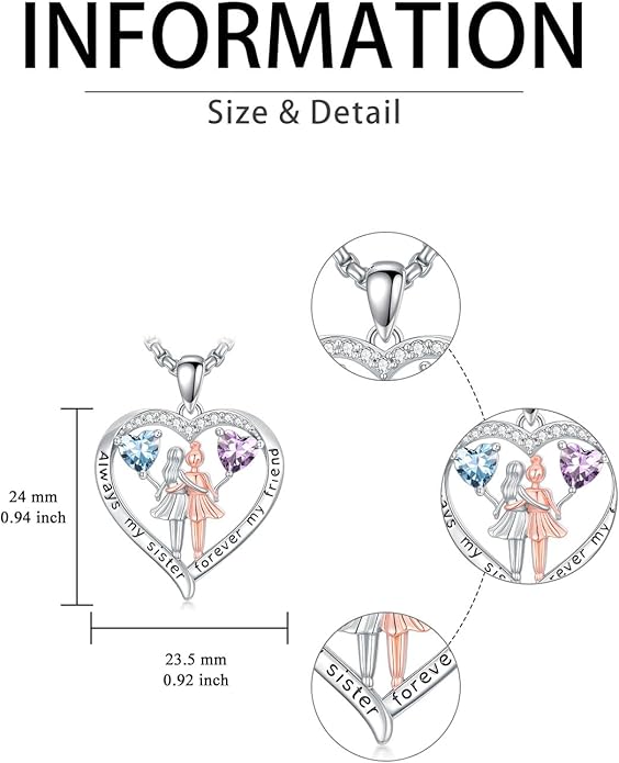 Always My Sister Forever My Friend Birthstone Pendant Necklace Women Jewelry Christmas Valentine Mothers Day Birthday Gifts for Women Sister From Sister