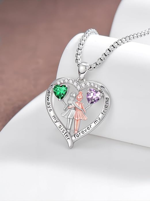 Always My Sister Forever My Friend Birthstone Pendant Necklace Women Jewelry Christmas Valentine Mothers Day Birthday Gifts for Women Sister From Sister