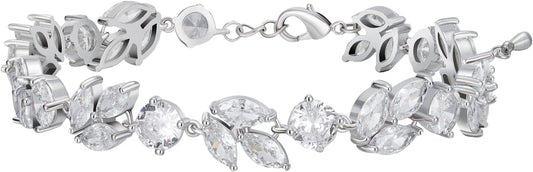 SWEETV Cubic Zirconia Wedding Bridal Bracelet for Brides,Bridesmaids, Silver Crystal Elegant Tennis Bracelet for Women Prom Jewelry Gifts