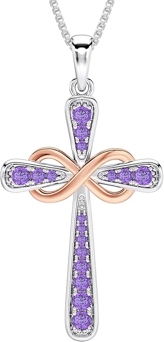 YL 925 Sterling Silver Cross Necklace for Women Halo Infinity Pendant Birthstone Jewelry for Mom