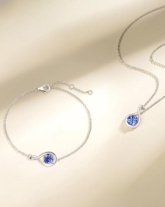 FANCIME Birthstone Necklaces for Women Fine Jewelry Sterling Silver Dainty Infinity Pendant Anniversary Birthday Christmas Gifts for Her Wife Mom Lady Daughter, Chain 16"+2" Extend