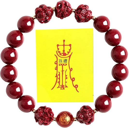 Feng Shui Triple Protection Bracelet for Women,Lucky Chinese Red Cinnabar Zodiac Prayer Bead Bracelet to Attract Wealth or Money,Mother's Day Birthday Christmas Good Luck Jewelry Gigt for Women to Bring Luck Prosperity