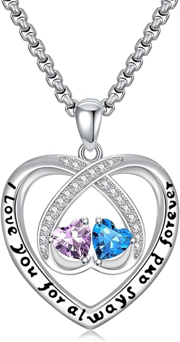 Birthstone Necklaces for Women I Love You for Always and Forever Heart Pendant Necklace Anniversary Jewelry Christmas Valentine Mothers Day Birthday Gifts for Her Wife Girlfriend