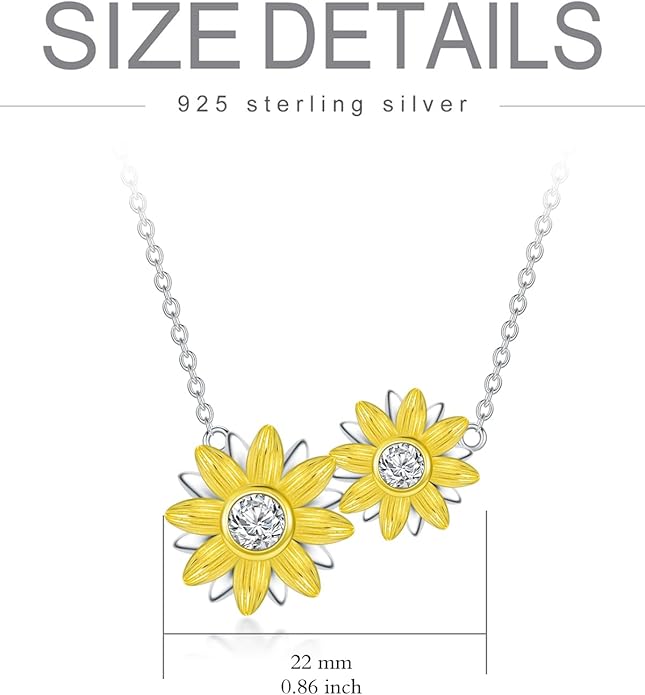 Sunflower Necklace for Women, 18K Gold Plated Silver Moissanite Sunflower Heart/Cross Pendant Necklace You are My Sunshine Gifts Sunflower Jewelry Birthday Christmas Mothers Day Gifts for Her Girlfriend Wife