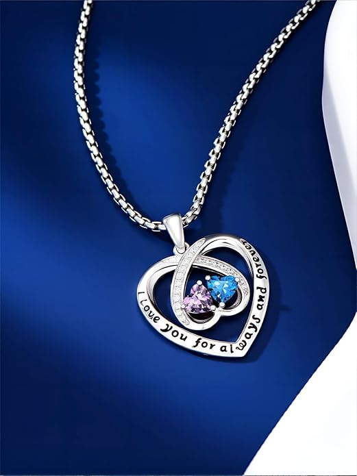 Birthstone Necklaces for Women I Love You for Always and Forever Heart Pendant Necklace Anniversary Jewelry Christmas Valentine Mothers Day Birthday Gifts for Her Wife Girlfriend