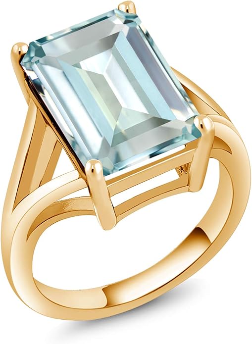 Gem Stone King 5-10 Cttw Gemstone Birthstone Solitaire Engagement Ring For Women | 18K Yellow Gold Plated Silver | 14X10MM Emerald Cut | Wedding Anniversary Ring | Available In Size 5, 6, 7, 8, 9