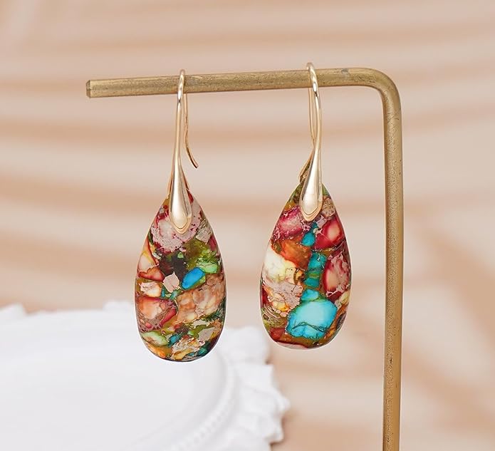 Natural Stone Earrings Waterdrop Stone Dangle Earrings for Women