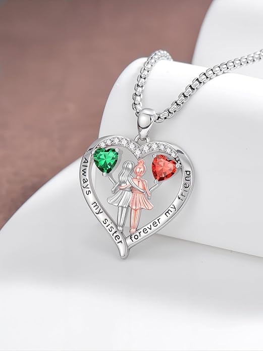 Always My Sister Forever My Friend Birthstone Pendant Necklace Women Jewelry Christmas Valentine Mothers Day Birthday Gifts for Women Sister From Sister