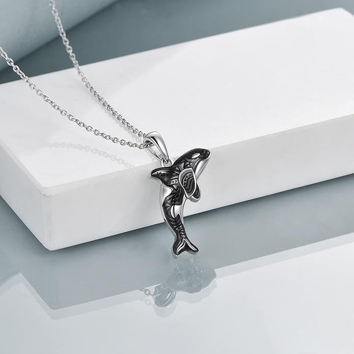 POPLYKE Killer Whale Orca Necklace Sterling Silver Ocean Jewelry Gifts for Women Mom Daughter