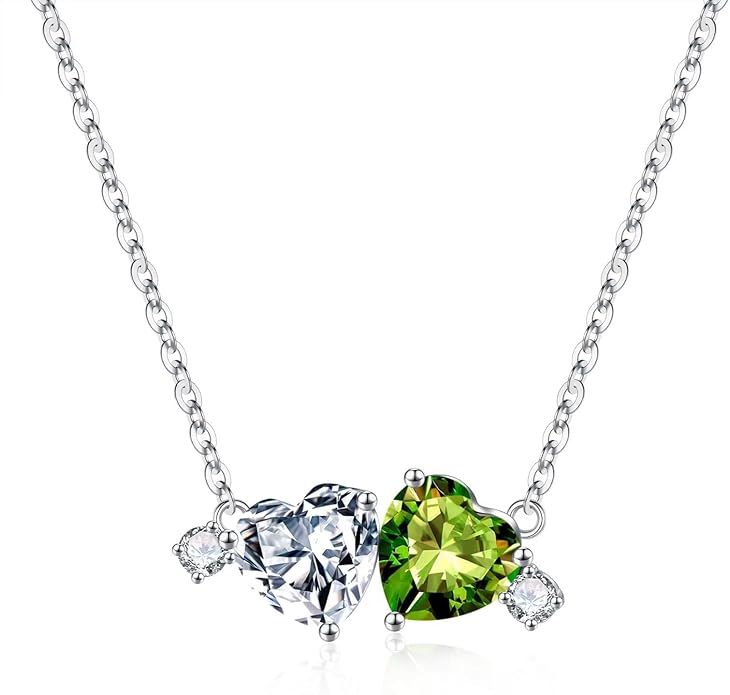 Iefil Double Birthstone Necklace for Women - 0.8CT 925 Sterling Silver Birthstone Necklace, Gifts for Her Wife Girlfriend Mom