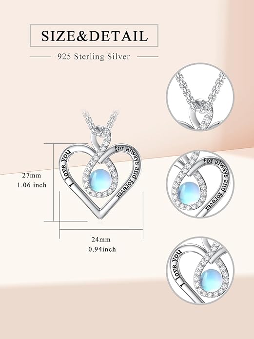 I Love You For Always and Forever Birthstone Necklace Infinity Love Heart Pendant Jewelry Christmas Valentine Mothers Day Birthday Gifts for Women Her Wife Girlfriend