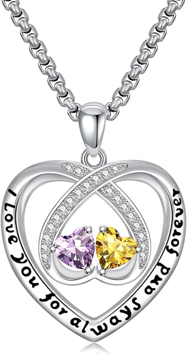 Birthstone Necklaces for Women I Love You for Always and Forever Heart Pendant Necklace Anniversary Jewelry Christmas Valentine Mothers Day Birthday Gifts for Her Wife Girlfriend