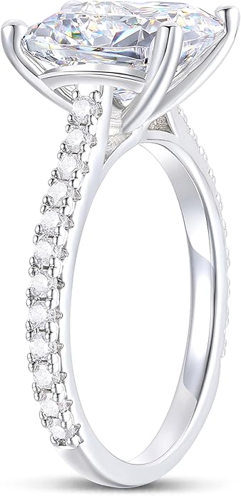 14K Gold Moissanite Engagement Rings 4 Carat 8x10mm Radiant Cut Moissanite Rings 14K White Gold Radiant Cut Engagement Ring for Women